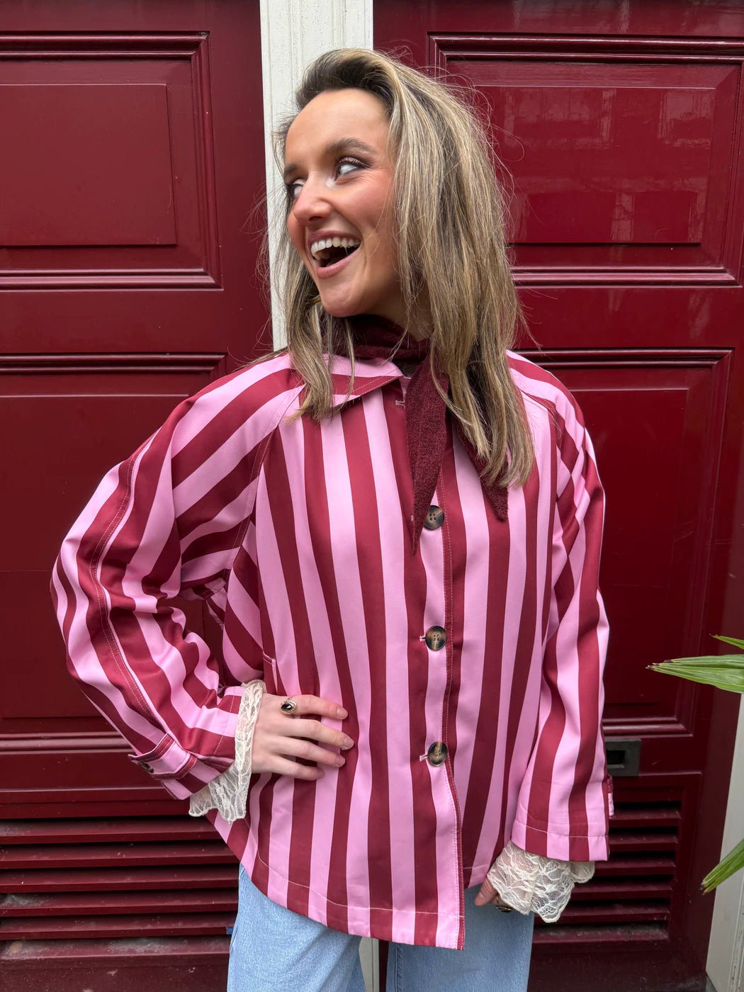 Scout jacket pink/burgundy striped - Project 35