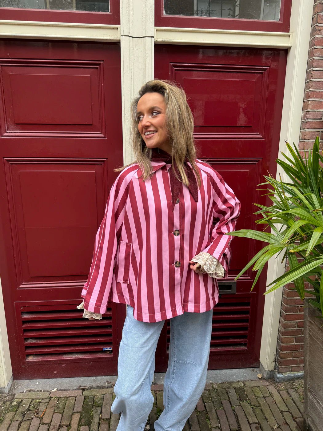 Scout jacket pink/burgundy striped - Project 35