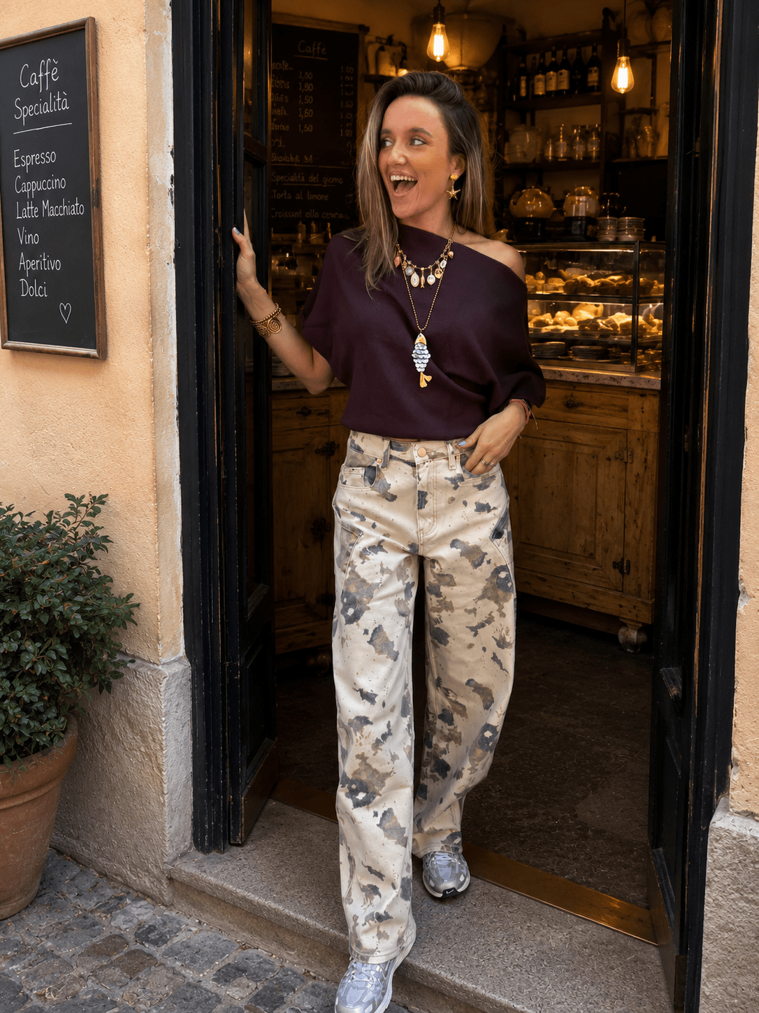 Sky cowprint baggy barrel jeans - Project 35