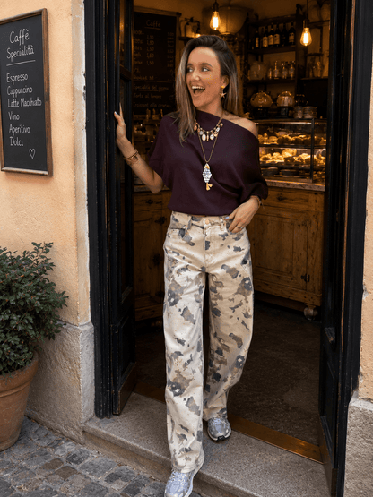 Sky cowprint baggy barrel jeans - Project 35