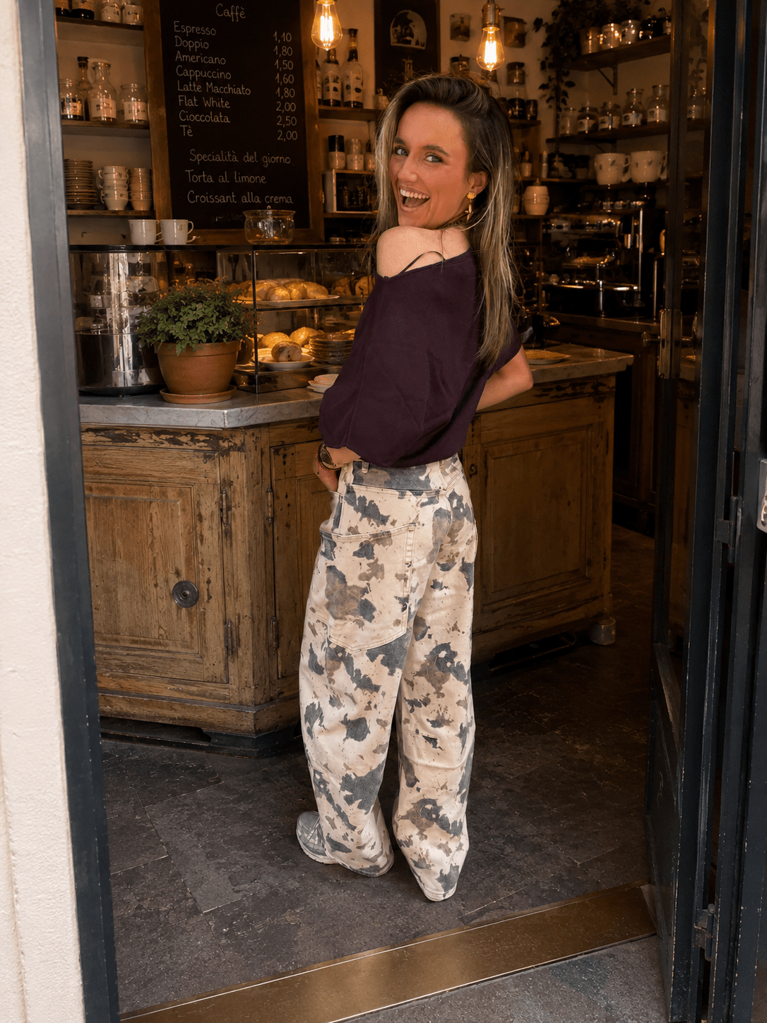 Sky cowprint baggy barrel jeans - Project 35