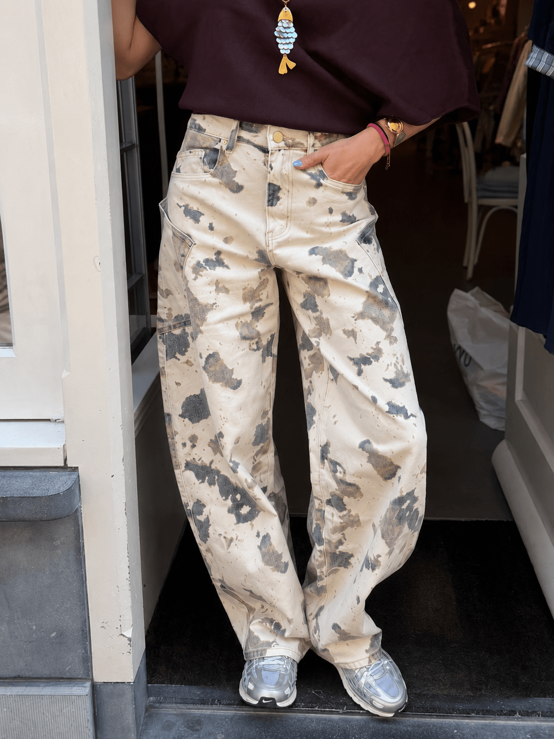 Sky cowprint baggy barrel jeans - Project 35