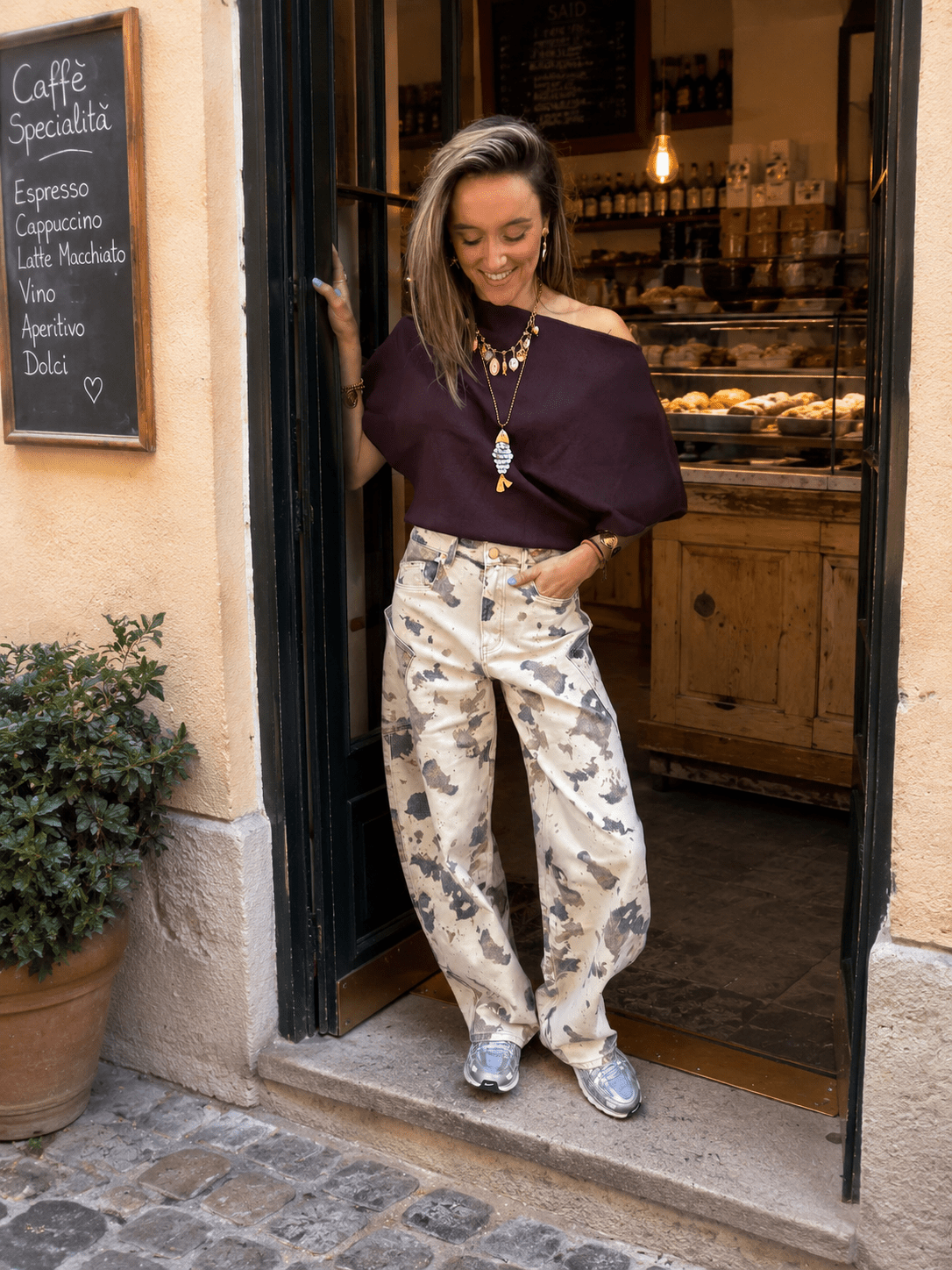 Sky cowprint baggy barrel jeans - Project 35