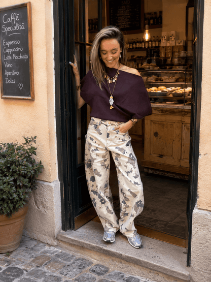 Sky cowprint baggy barrel jeans - Project 35