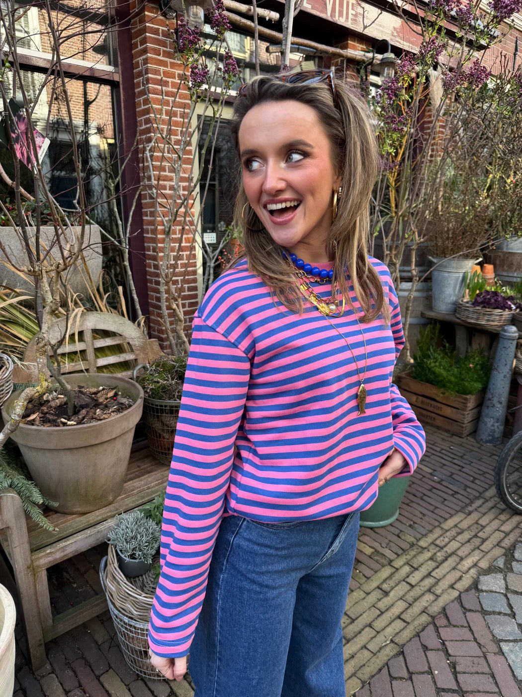 Sophie longsleeve roze/blauw - Project 35