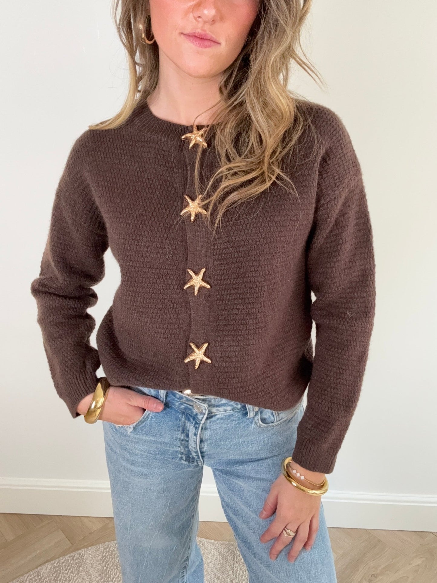 Stars cardigan chocolate brown - Project 35