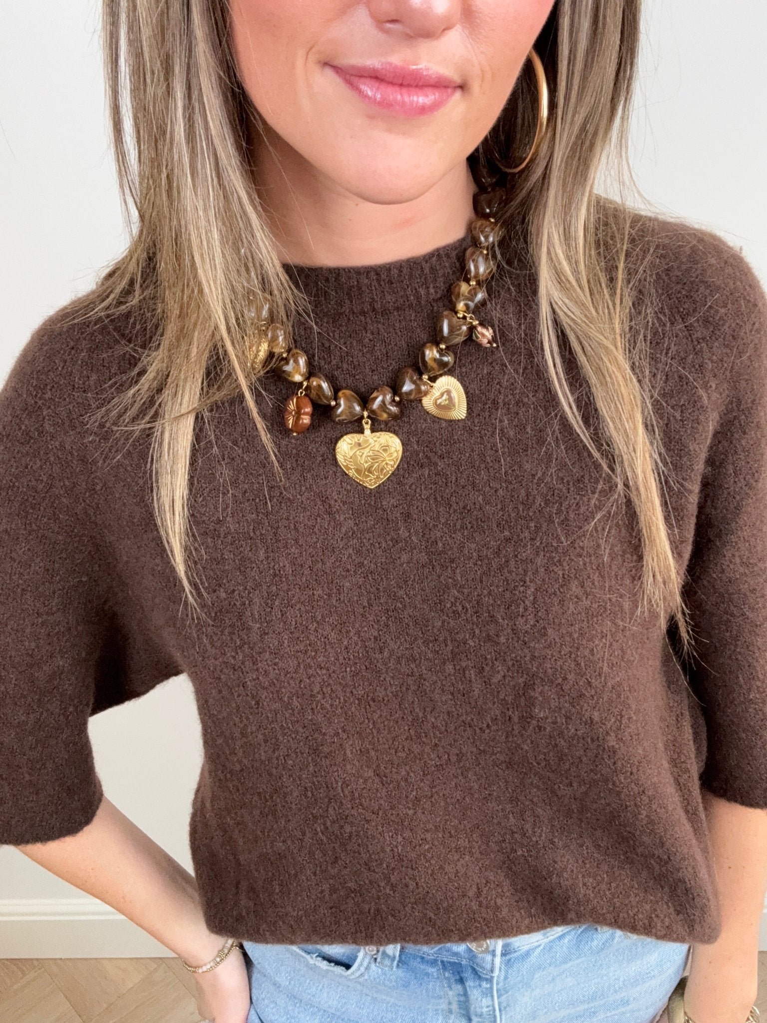 Statement necklace brown beads - Project 35