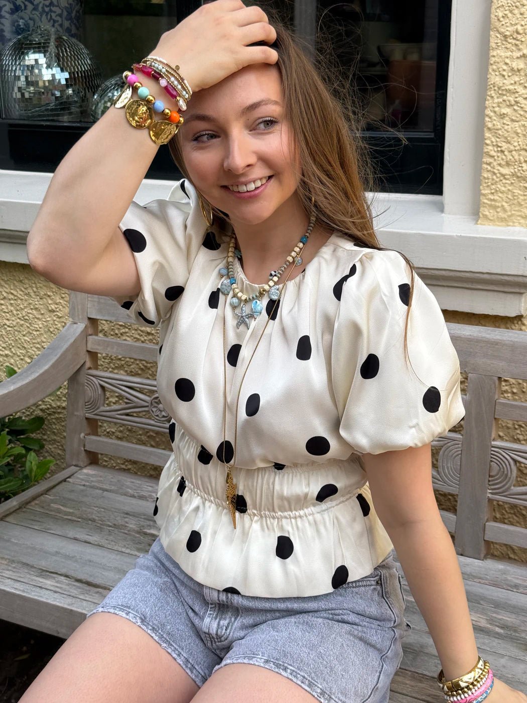 Stevie polkadot top wit/zwart - Project 35