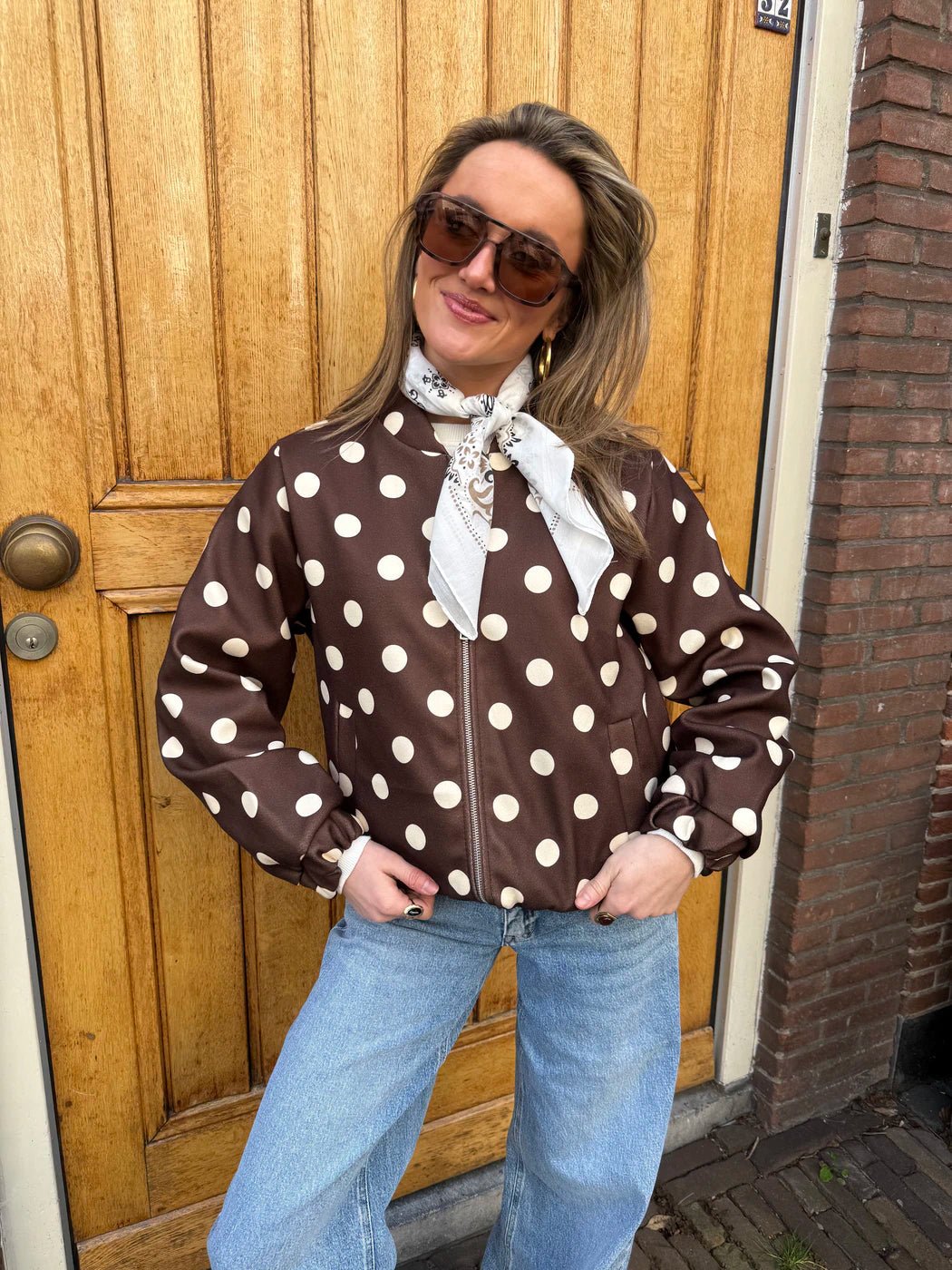 Suze polkadot bomber bruin/wit - Project 35