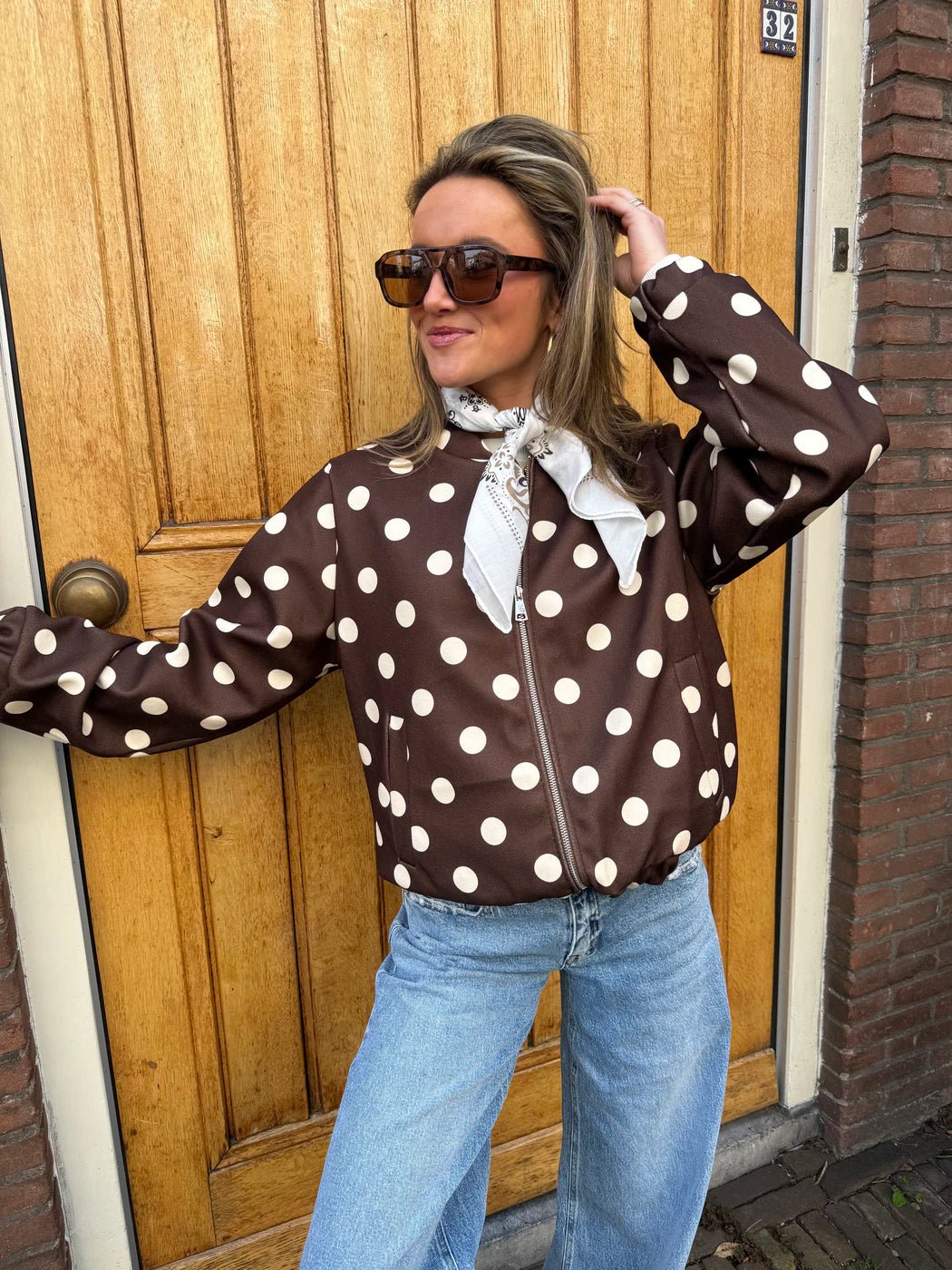 Suze polkadot bomber bruin/wit - Project 35