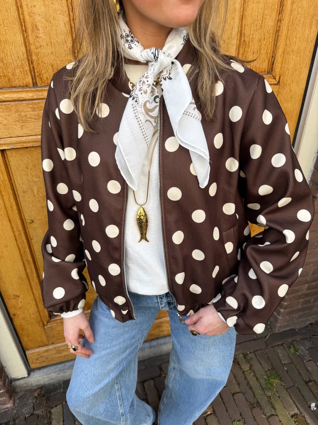 Suze polkadot bomber bruin/wit - Project 35