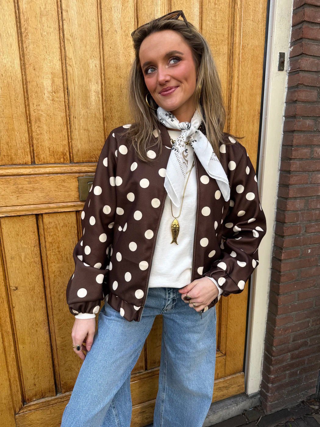 Suze polkadot bomber bruin/wit - Project 35