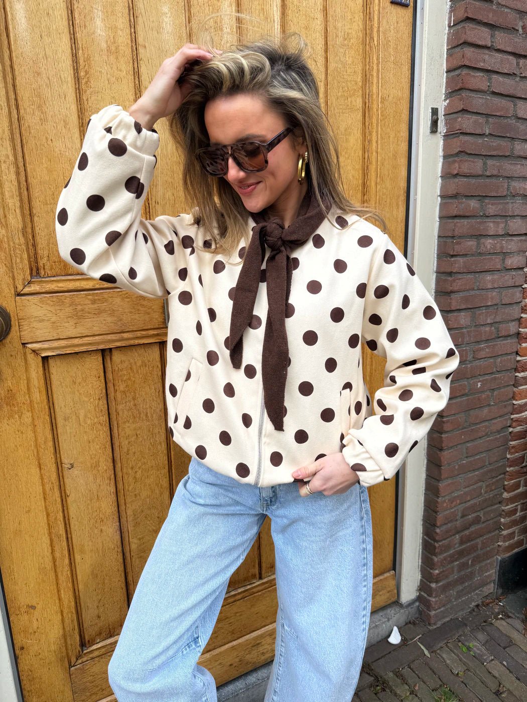 Suze polkadot bomber crème/bruin - Project 35