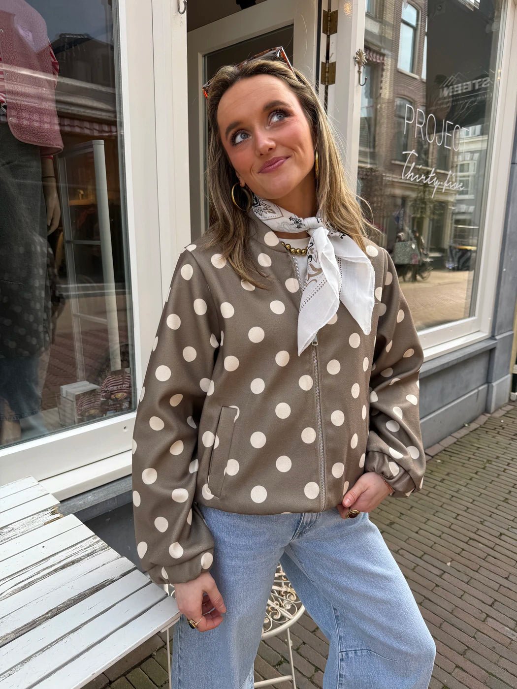 Suze polkadot bomber groen/wit - Project 35