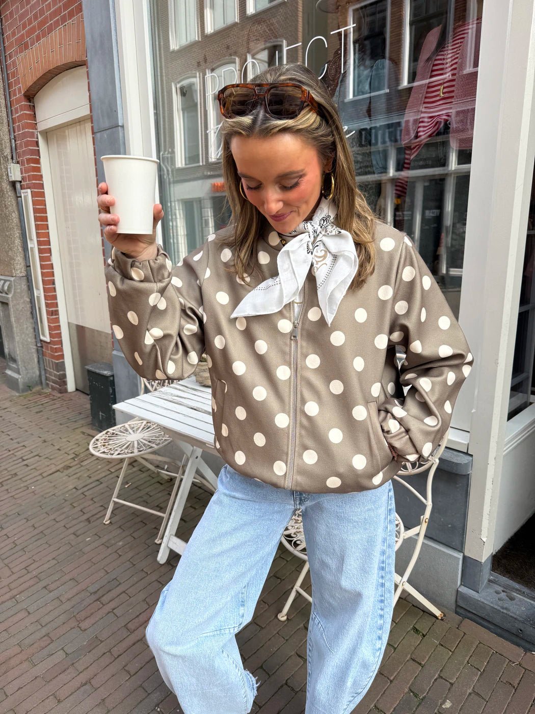 Suze polkadot bomber groen/wit - Project 35