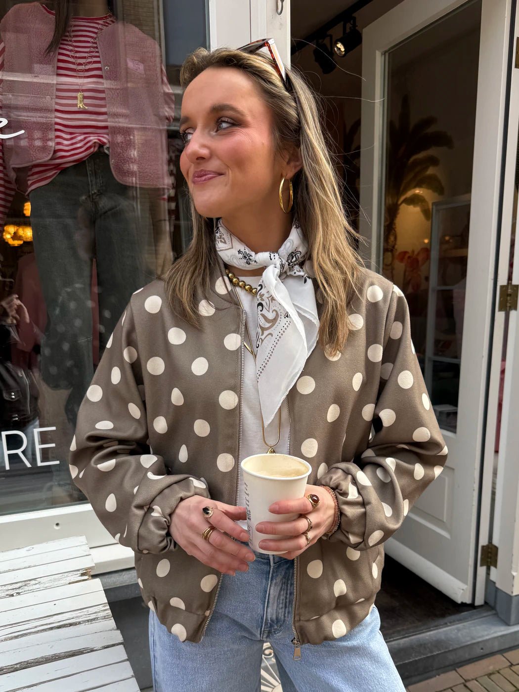 Suze polkadot bomber groen/wit - Project 35