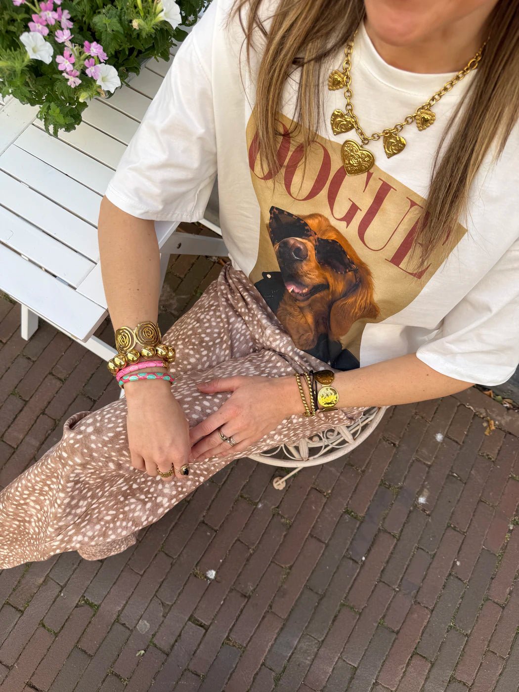 T-shirt 'dogue' bruin/wit - Project 35