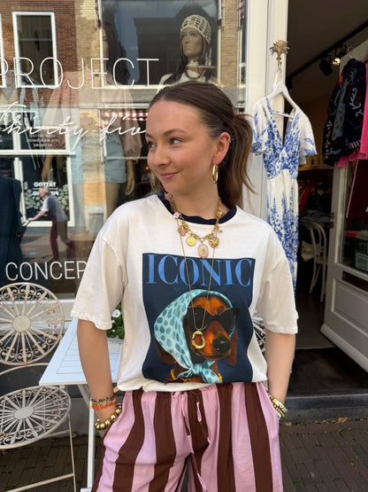 T-shirt 'iconic' dog oversized wit/navy - Project 35