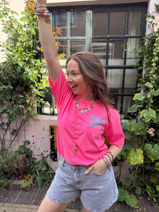 T-shirt 'la dolce vita' katoen roze - Project 35