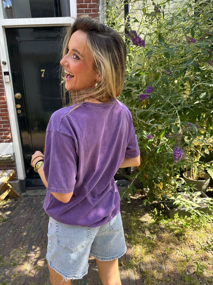 T-shirt oversized smiley paars/geel - Project 35
