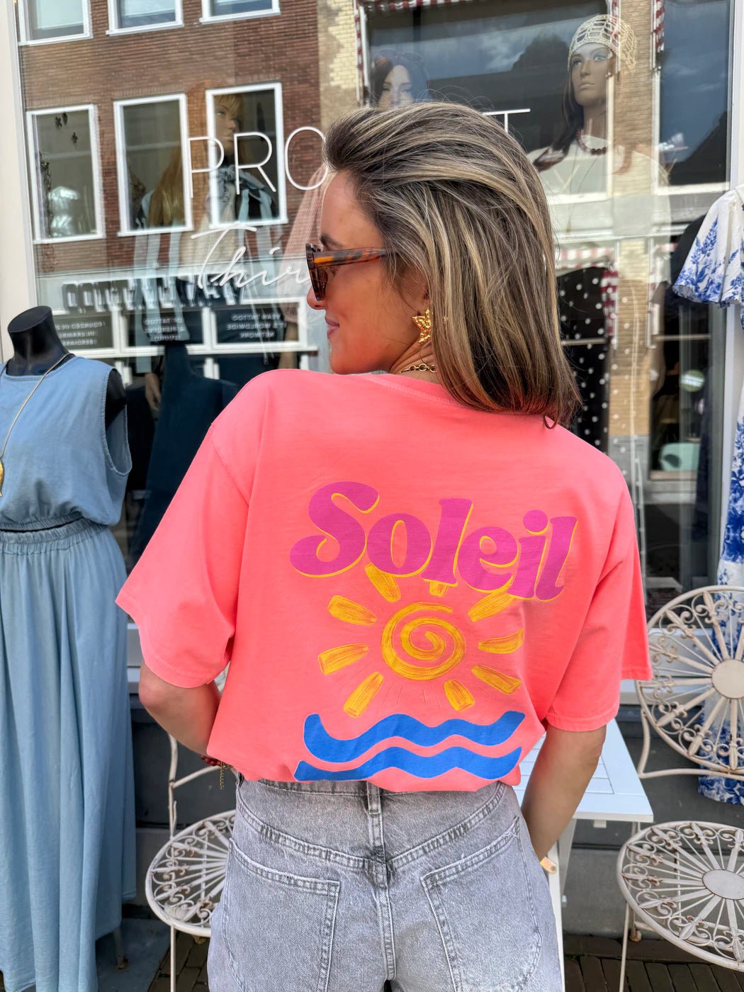T-shirt 'soleil' print koraal oversized - Project 35