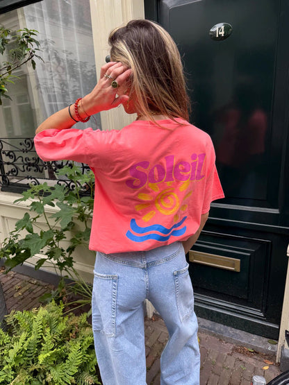 T-shirt 'soleil' print koraal oversized - Project 35