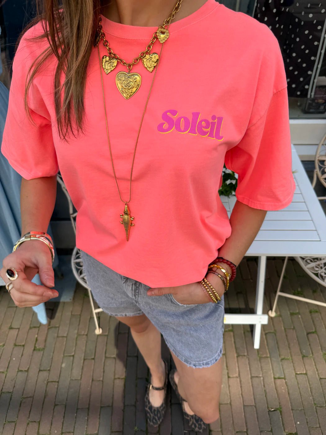 T-shirt 'soleil' print koraal oversized - Project 35