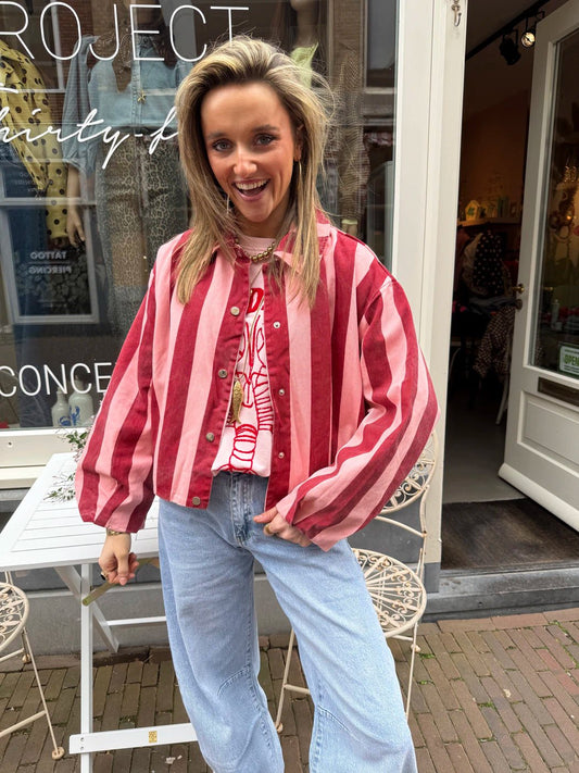 Tess jasje roze/bordeaux gestreept - Project 35