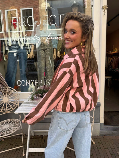 Tess jasje roze/bruin gestreept - Project 35