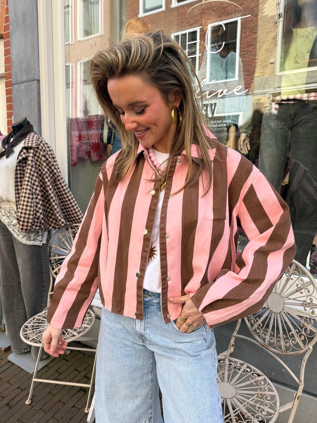 Tess jasje roze/bruin gestreept - Project 35