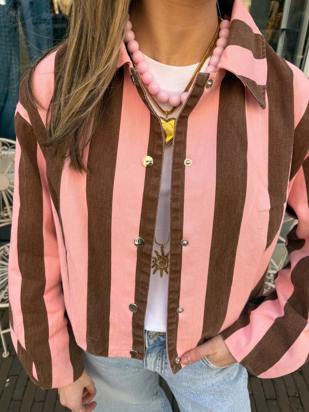 Tess jasje roze/bruin gestreept - Project 35