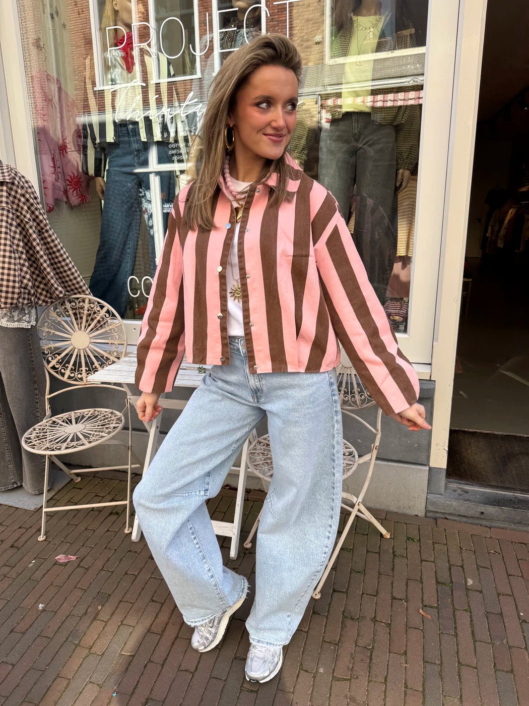 Tess jasje roze/bruin gestreept - Project 35