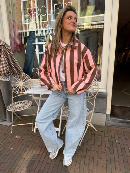 Tess jasje roze/bruin gestreept - Project 35