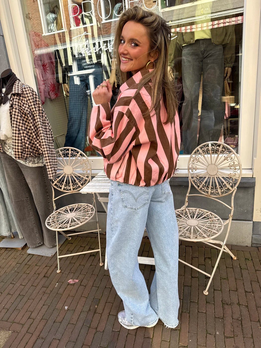 Tess jasje roze/bruin gestreept - Project 35