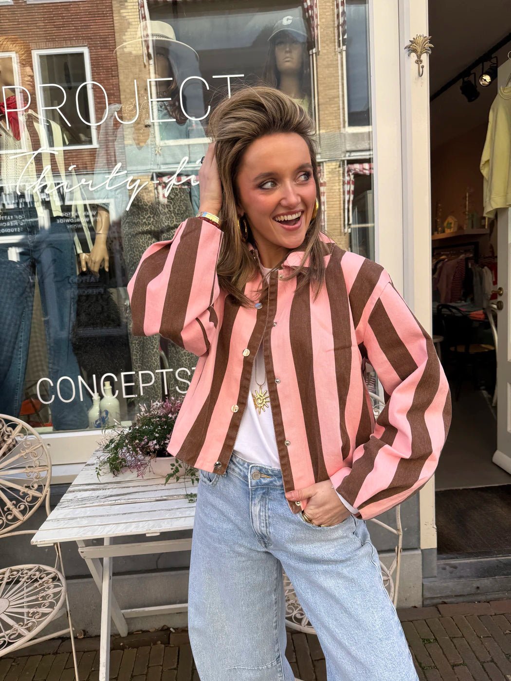 Tess jasje roze/bruin gestreept - Project 35