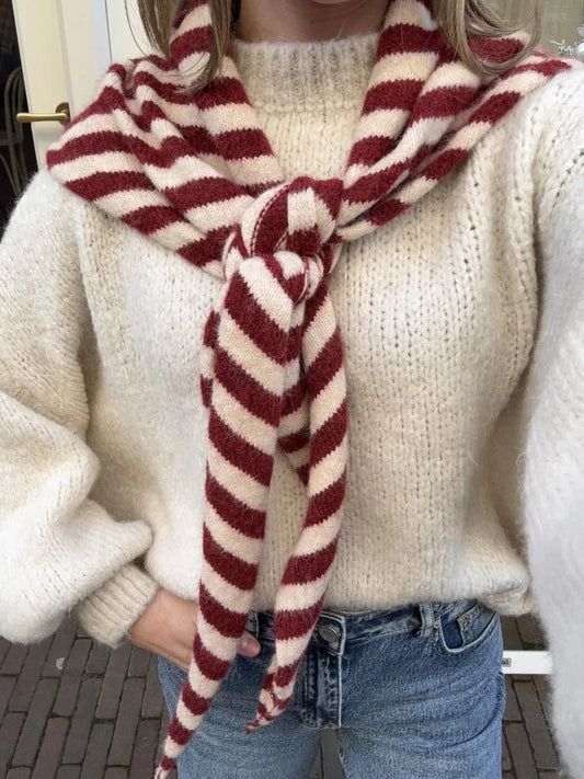 Triangle scarf big red/white striped - Project 35