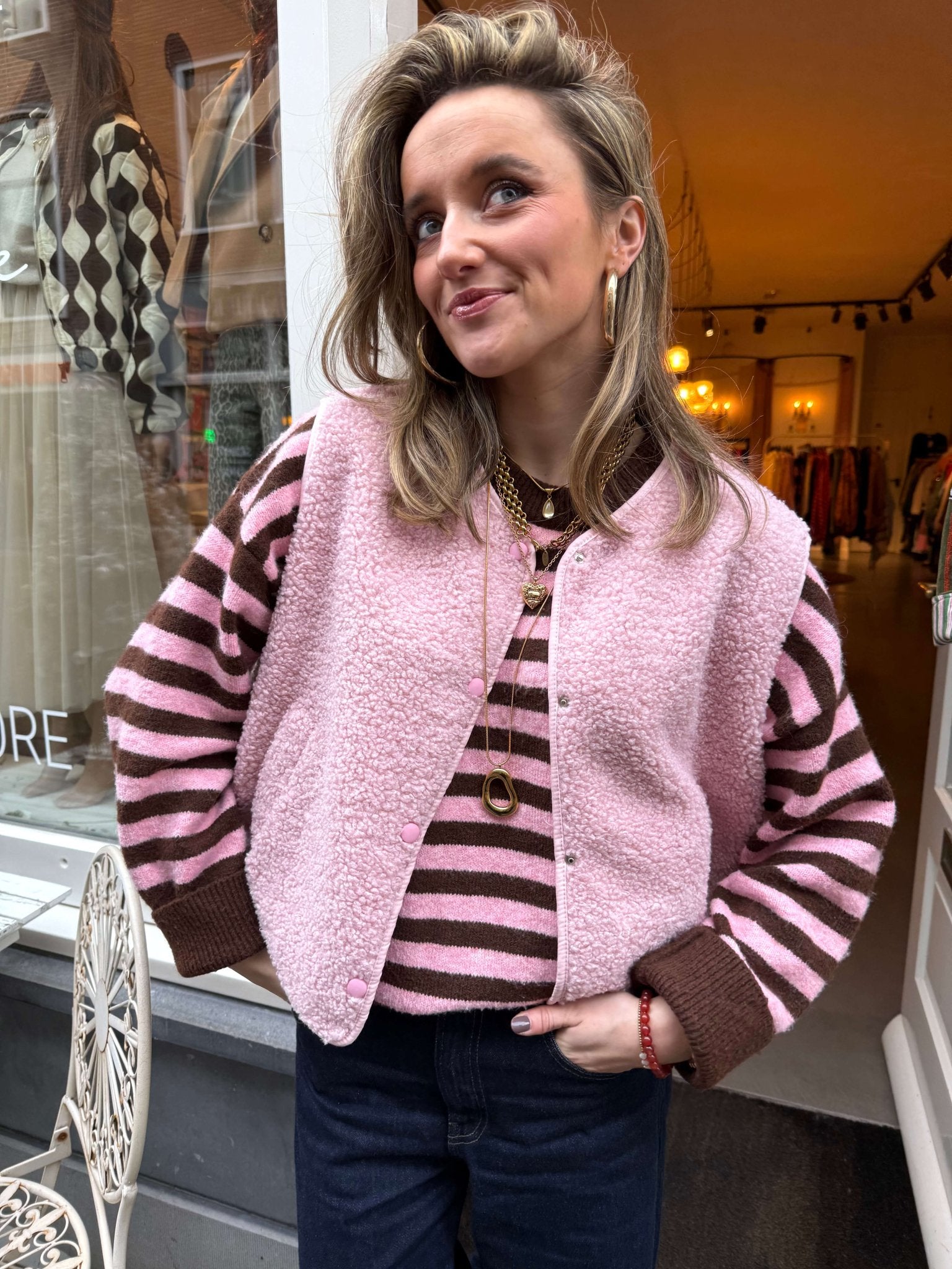 Vera teddy gilet lichtroze - Project 35