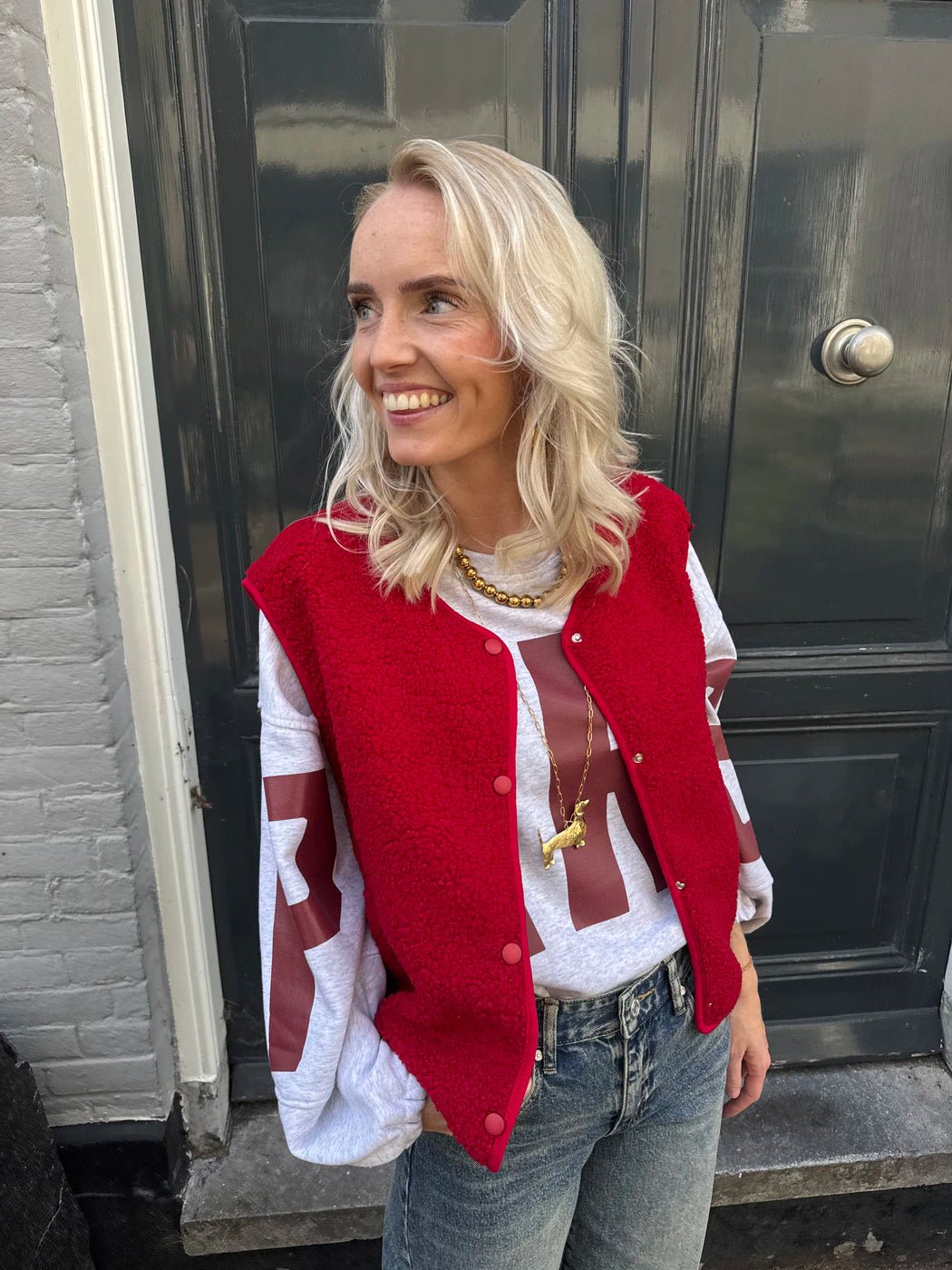 Vera teddy gilet rood - Project 35
