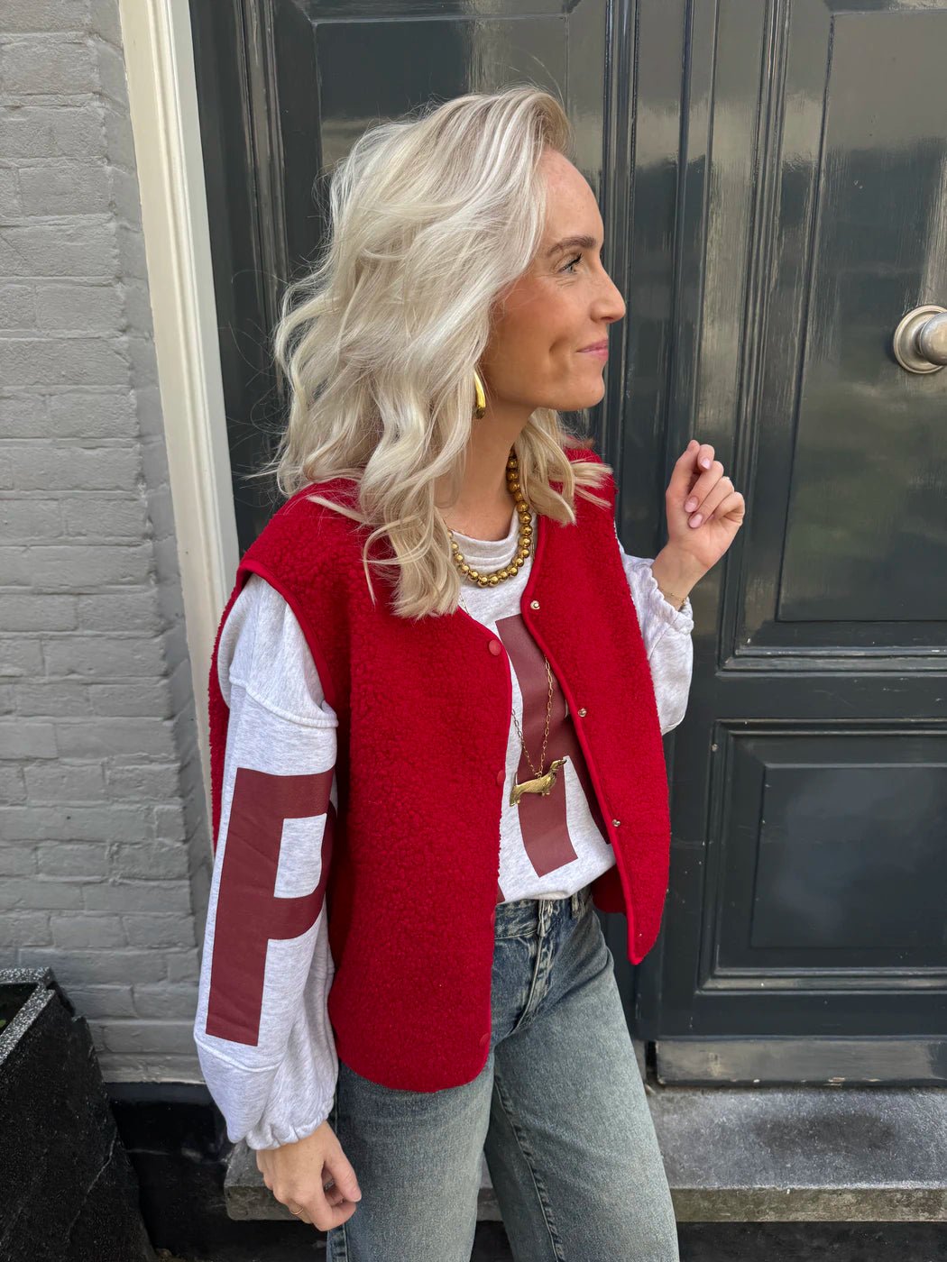 Vera teddy gilet rood - Project 35