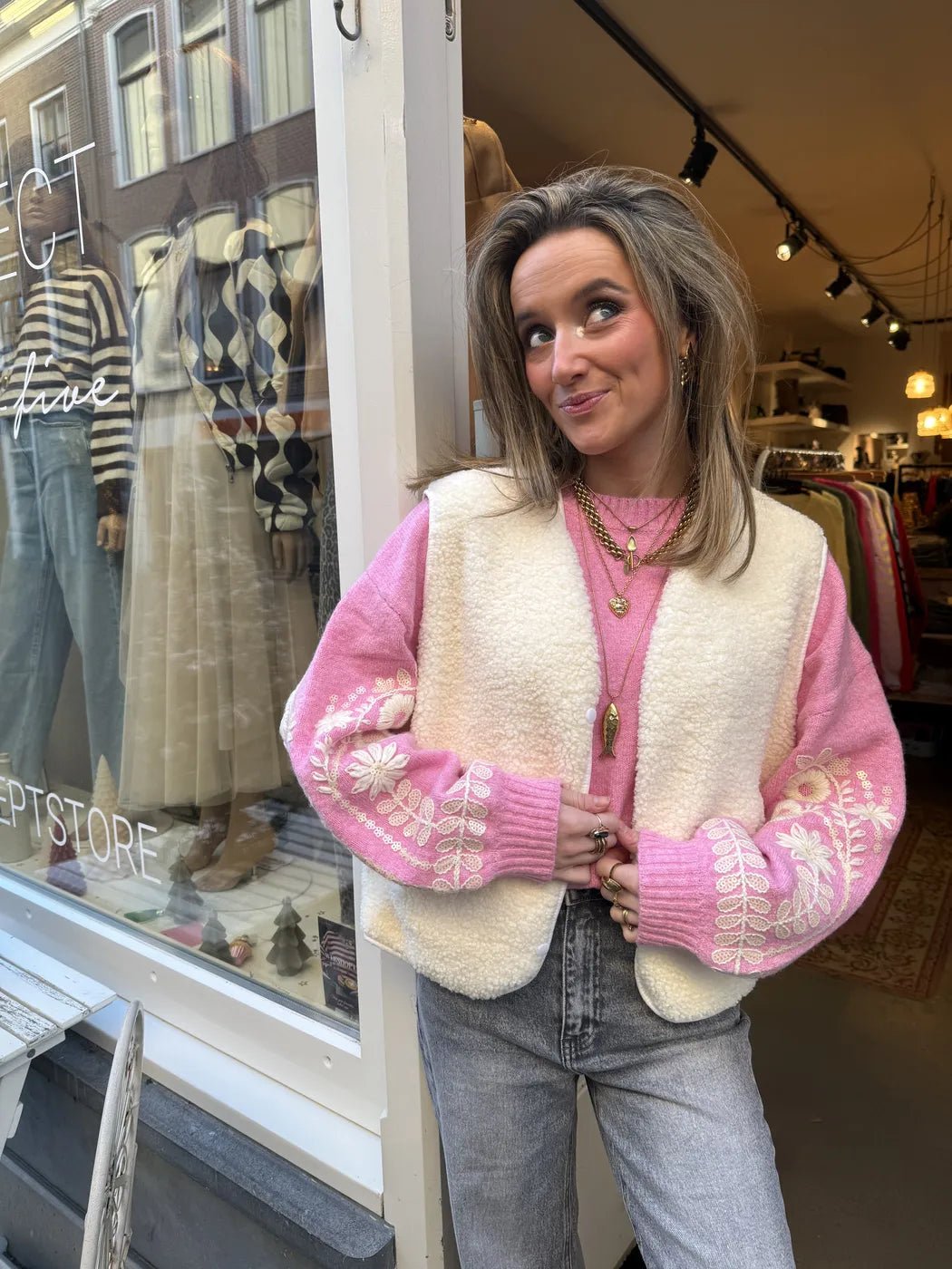 Vera teddy gilet wit - Project 35