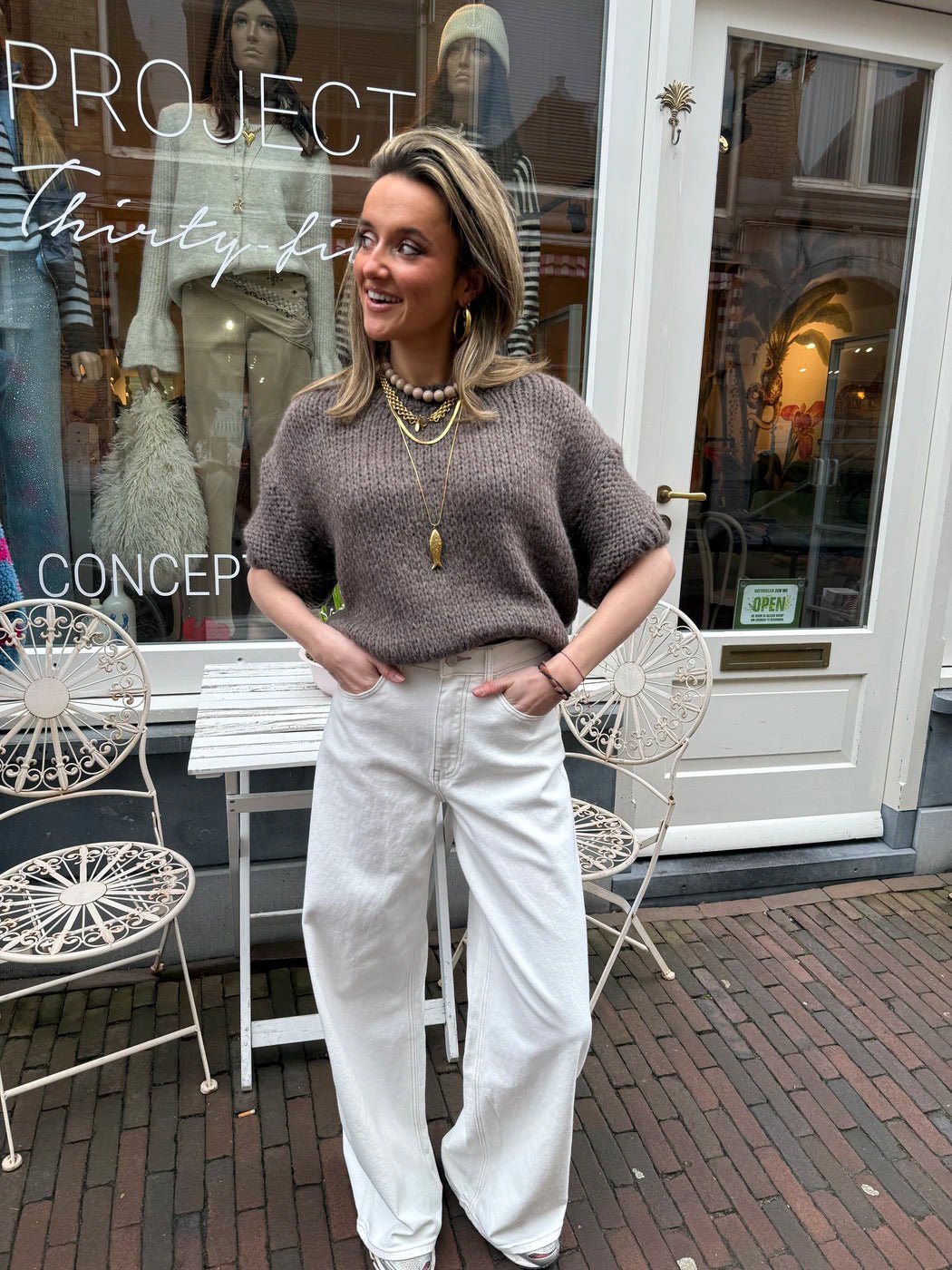 Vieve knit korte mouw taupe - Project 35