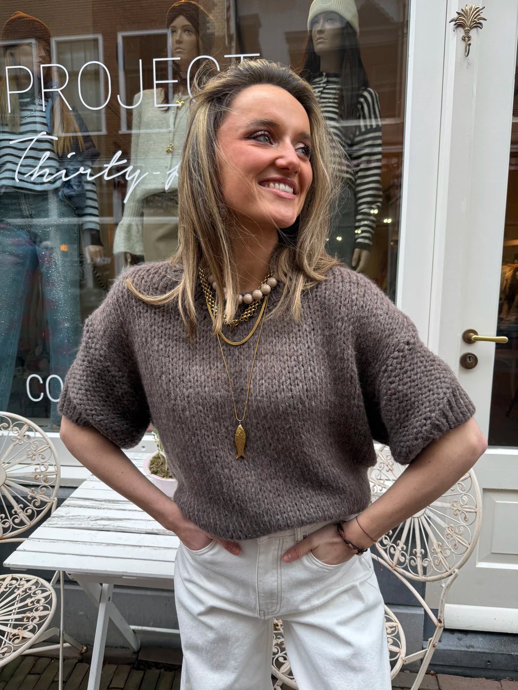 Vieve knit korte mouw taupe - Project 35