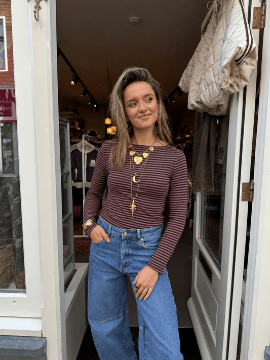 Vieve longsleeve cashmere gestreept bordeaux - Project 35