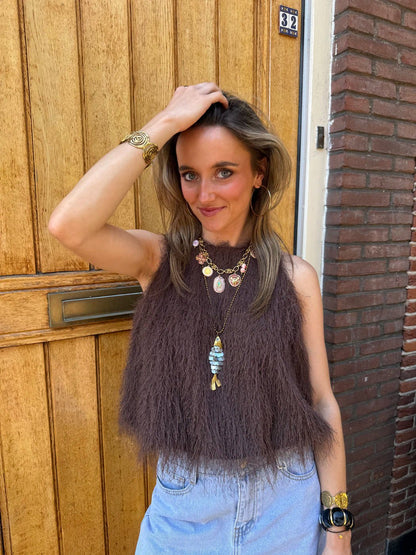 Vivi mouwloze top fluffy bruin - Project 35