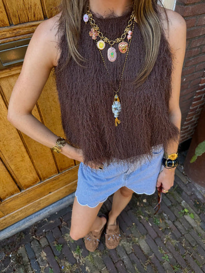 Vivi mouwloze top fluffy bruin - Project 35