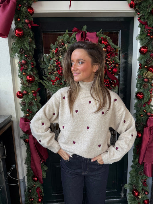 Vivi trui hartjes beige/bordeaux - Project 35