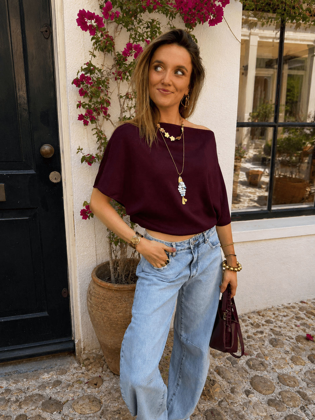 Winnie one shoulder top burgundy - Project 35