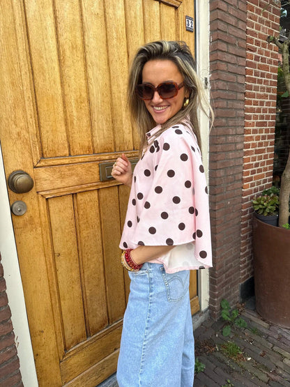 Yara denim blouse polkadot roze/bruin - Project 35