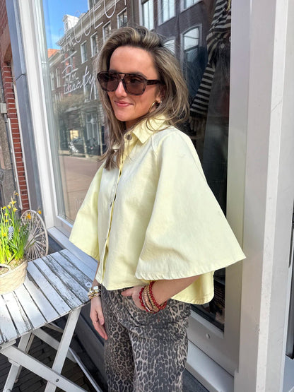 Yara denim blouse uitlopende mouw geel - Project 35