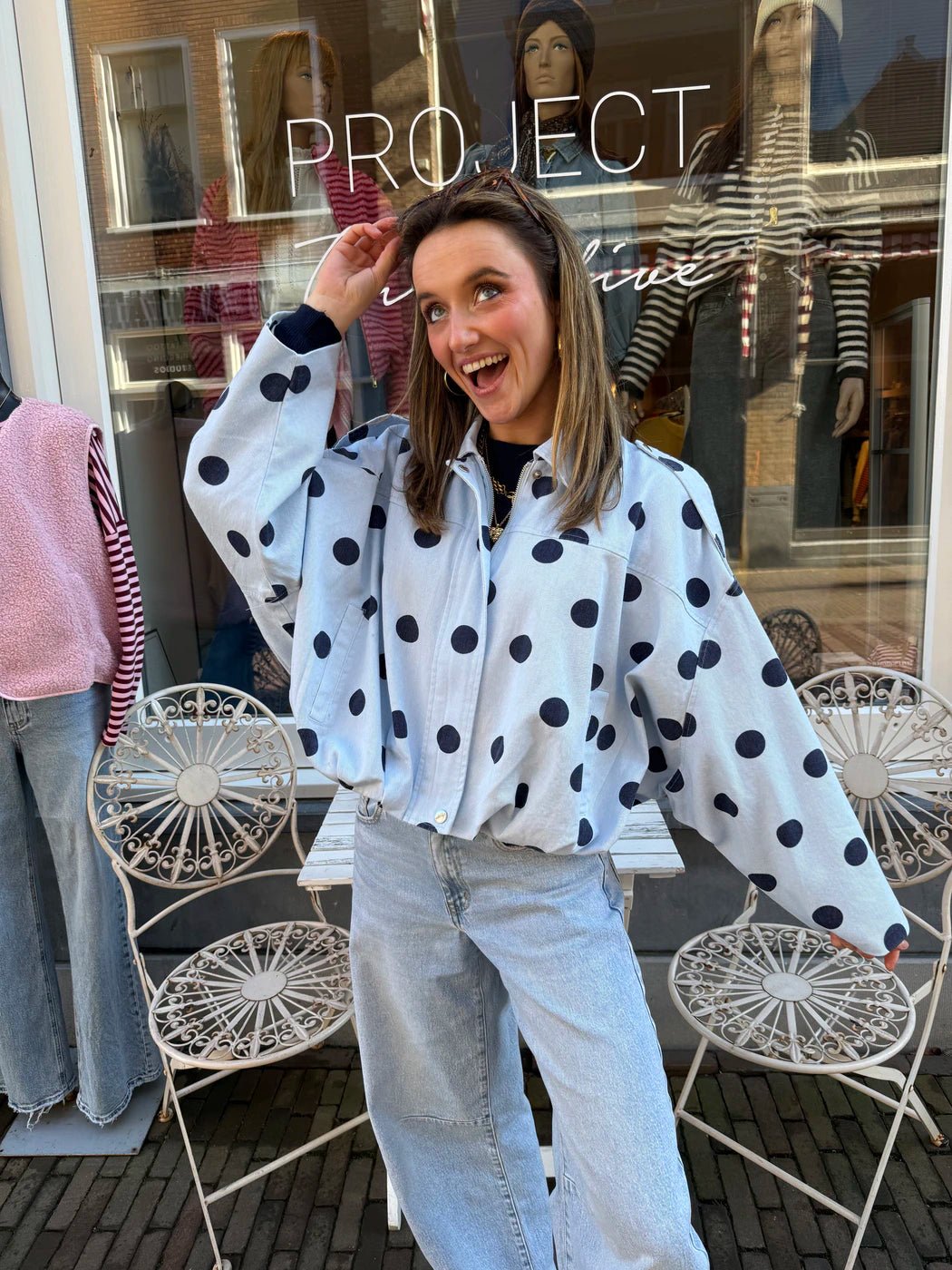 Zara polkadot bomber denim blue/navy - Project 35